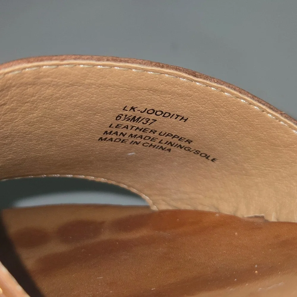 Lucky Brand Joodith Leather Espadrille Platform Wedge Sandals Brown Women 6.5